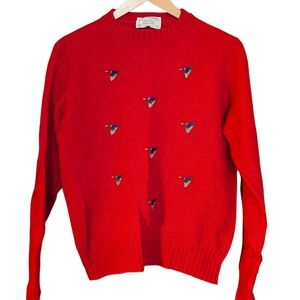 Lord Jeff Shetland Wool Sweater With Mallard Ducks S Red Women's Vintage Outdoor